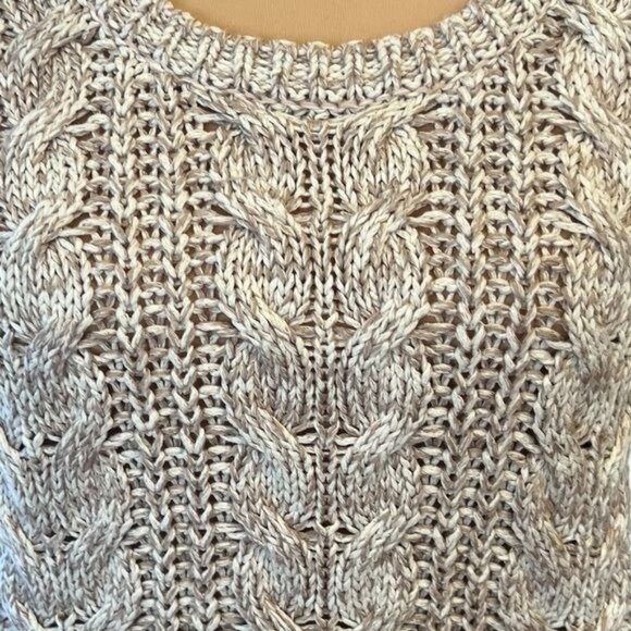 Free People Cable Knit Chunky Tan Sweater Scoop Neck Cotton Blend Size Small - Picture 3 of 9